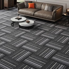 Grey Lines Carpet Tiles 5m² Box Commercial Retail Office Non-Slip Flooring Rugs