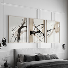 Modern Minimal Neutral Gallery Wall Art Set of 3 Black and Beige Home Print