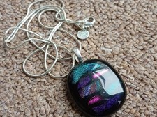 Dichroic Fused Glass Pendant Necklace 925 Sterling Silver 22 Inch Chain