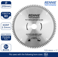 TCT Circular Wood Blade 210mm x 80T fits Evolution Rage Saws 25.4mm Bore