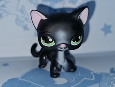 Littlest Pet Shop Cat #336 Black White Shorthair Siamese Green Eyes LPS