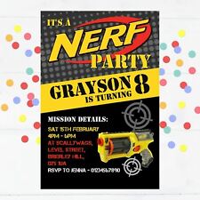 Personalised Nerf Gun Battle Party Invitations, Birthday Invites, 10 + envelopes