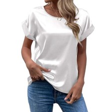 Womens Satin Silk Crew Neck
