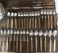 RS Regent Sheffield ? Japan Stainless Wood Handled Wooden Flatware Set (35) Pcs