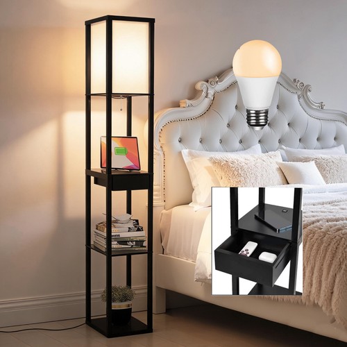Tier wooden shelf floor lamp - 3-tier,