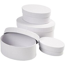 Creativ - 4 White Paper Mache Oval Shape Boxes to Decorate Crafts Asst. Sizes