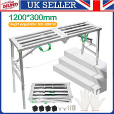 Folding Hop Up Work Platform Step Up Bench Plasterers Ladder Stool 300mmX1200mm