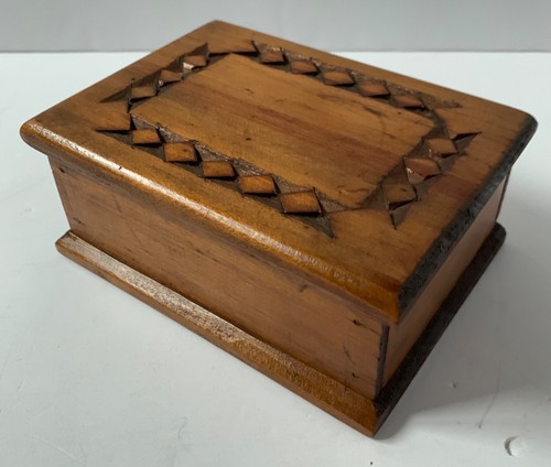 Antique wooden box carved top - antique,