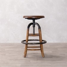 RUSTIC BAR STOOL HEIGHT ADJUSTABLE OAK BAR STOOL VINTAGE INSPIRED