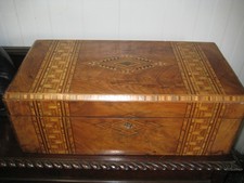 Large Antique Marquetry Writing Slope With 3 Secret Drawers 20" Long