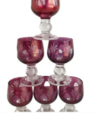 Vintage Set of 6 Cranberry Wine Glasses – Elegant & Delicate