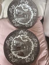 Royal TUDOR Ware Staffordshire Blue Coaching Taverns Plates X2