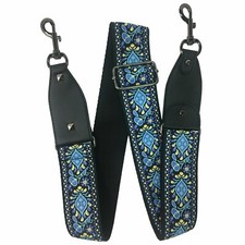 Banjo Strap RockYou Adjustable Leatherette Ends, Metal Clasps, BLUE MOTIF