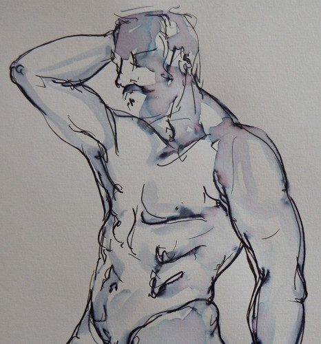 Ink drawing male nude - on, white
