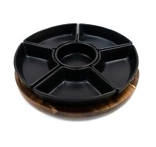 Rotating Dip Set Lazy Susan Acacia Board with 6 Ceramic Dishes Black | M&W