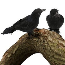 Crow Halloween Decor Prop Bird Black Raven Realistic Feathers 18cm Tall -