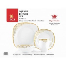 Royal 16PC Dinner Set 4 Person Square Porcelain Cup Kitchen Dessert Soup Plate