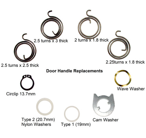 Door handle springs - springs,, circlips