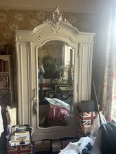 Antique Vintage French Armoire White with Original Mirror Excellent Condition