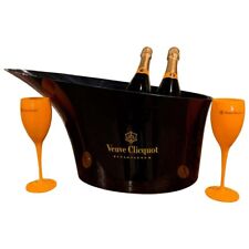 Veuve Clicquot Black Acrylic Magnum Champagne Bucket XL with 2 Orange Flutes New
