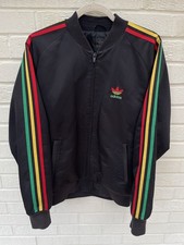 ADIDAS Jacket Mens Small Black Originals Firebird Trefoil Padded Rasta Jamaica