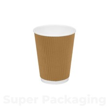 Kraft Disposable Coffee Cups - Triple Wall Ripple Paper Cup - Black / White Lids