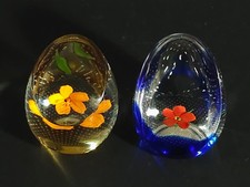 Vintage Art Glass Paperweights With Orange Flower and red flower