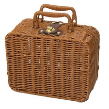 Wicker Picnic Basket, Decorative Prop Suitcase Vintage Storage Hamper7084