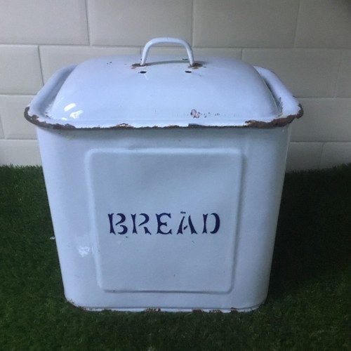 Vintage white enamel bread - , bin