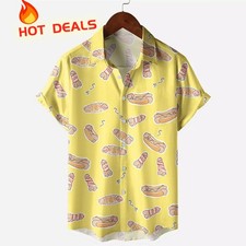 UK Mens Novelty Ugly Gag Button Down Shirts Funny Printed Hawaiian Beach Tops~