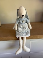 Maileg style bunny blue lace dress and pearl necklace nursery shelf decoration