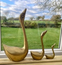 Vintage Brass Set Of 3 Swans or Geese