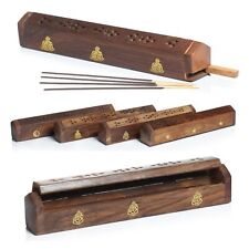 Wooden Incense Stick Holder Burning Joss Insence Box Insense Burner Ash Catcher