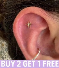 Tragus Earrings Helix Flatback Stud Piercing 16g 6mm 8mm Silver Gold Labret