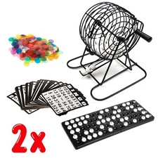 2x CLASSIC BINGO 75 BALL WHEEL WIRE CAGE LOTTO GAME SET CARD MARKER TICKET SET