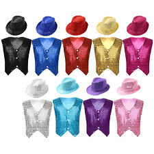 UK Kids Boys Girls Hip Hop Fancy Dress Up Dancewear Stage Jazz Sparkly Waistcoat