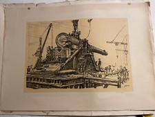Antique WW1 Etching - Final Assembly of a Naval Great Gun - Sir Muirhead Bone