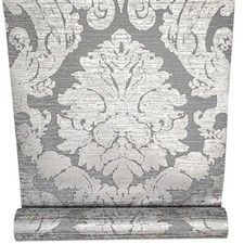 Grey Silver Damask Wallpaper