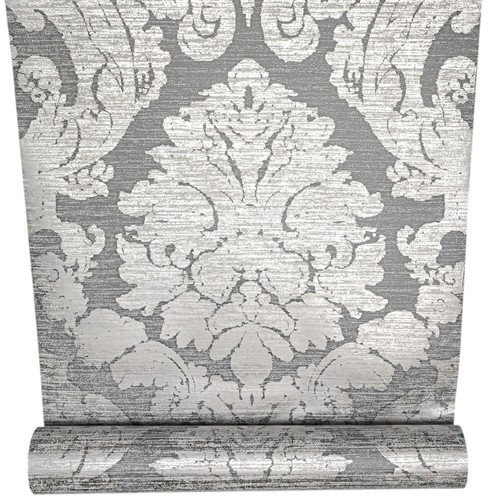 Grey silver damask wallpaper - silver,