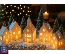 Tea Light Houses - Cozy Winter Village LED (Set of 5)