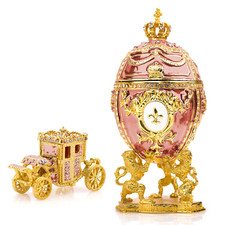 Royal Imperial Pink Russian Easter Egg Replica: Extra Large 6.6 inch + Carriage