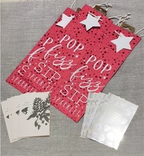 Christmas Gift Wrap Set - 3 Pcs "Pop Fizz Sparkle" Bottle Gift Bags & 10 Cards