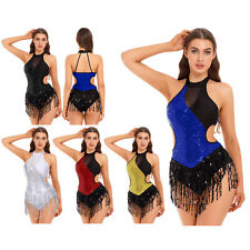 UK Women Sequin Fringe Latin Dance Leotard Jazz Tango Dresses Dancing Costume