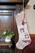 Susie Watson Fabric Patchwork Line Christmas Stocking Pom Pom Trimm