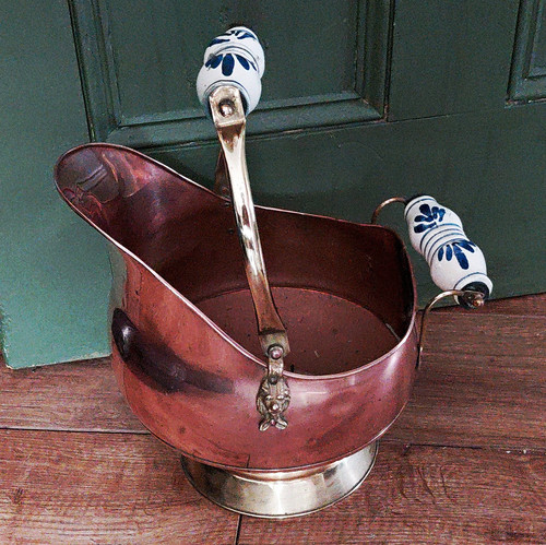 Copper coal scuttle fireplace - scuttle,