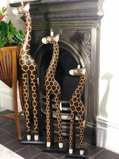 Wooden Giraffe Statue Ornament Brown 100cm 80cm 60cm Colourful Large Carving