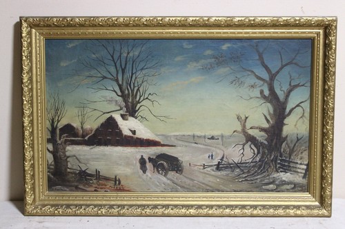 19thc antique oil painting - oil,