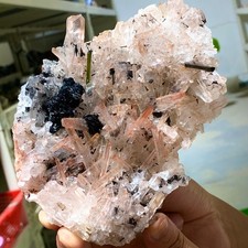 1.33LB  Natural Green tourmaline with specularite quartz crystal cluster mineral