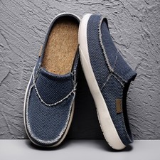Men's Canvas Comfortable Slip On Mules, Lightweight Breathable Open Back Shoes