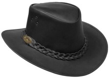 Genuine Leather Hat Western Cowboy Style Australian Bush Unisex Removable Strap